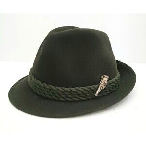 VTG Huckel Tyrolean Dk Green Wool Felt Hunting Mountain Hat Sz M /22" Braid Trim